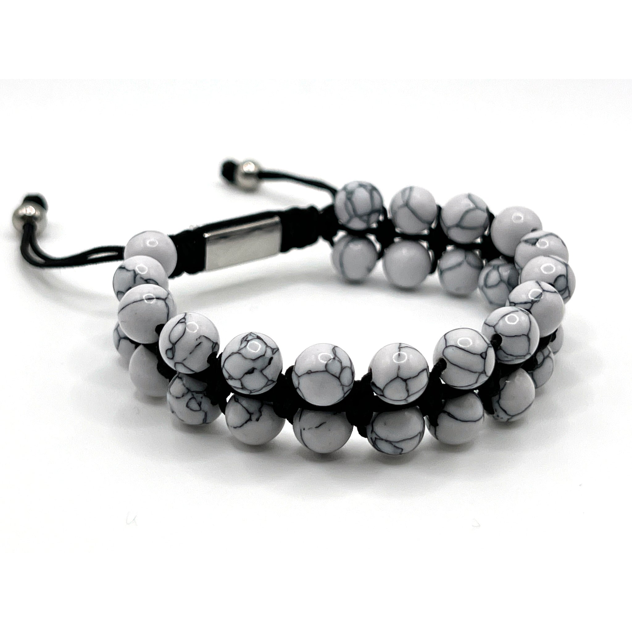 Double Layer Adjustable Beaded Bracelet - White Howlite - Karoo Earth