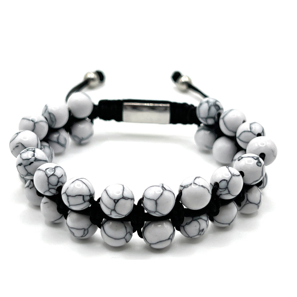 Double Layer Adjustable Beaded Bracelet - White Howlite - Karoo Earth