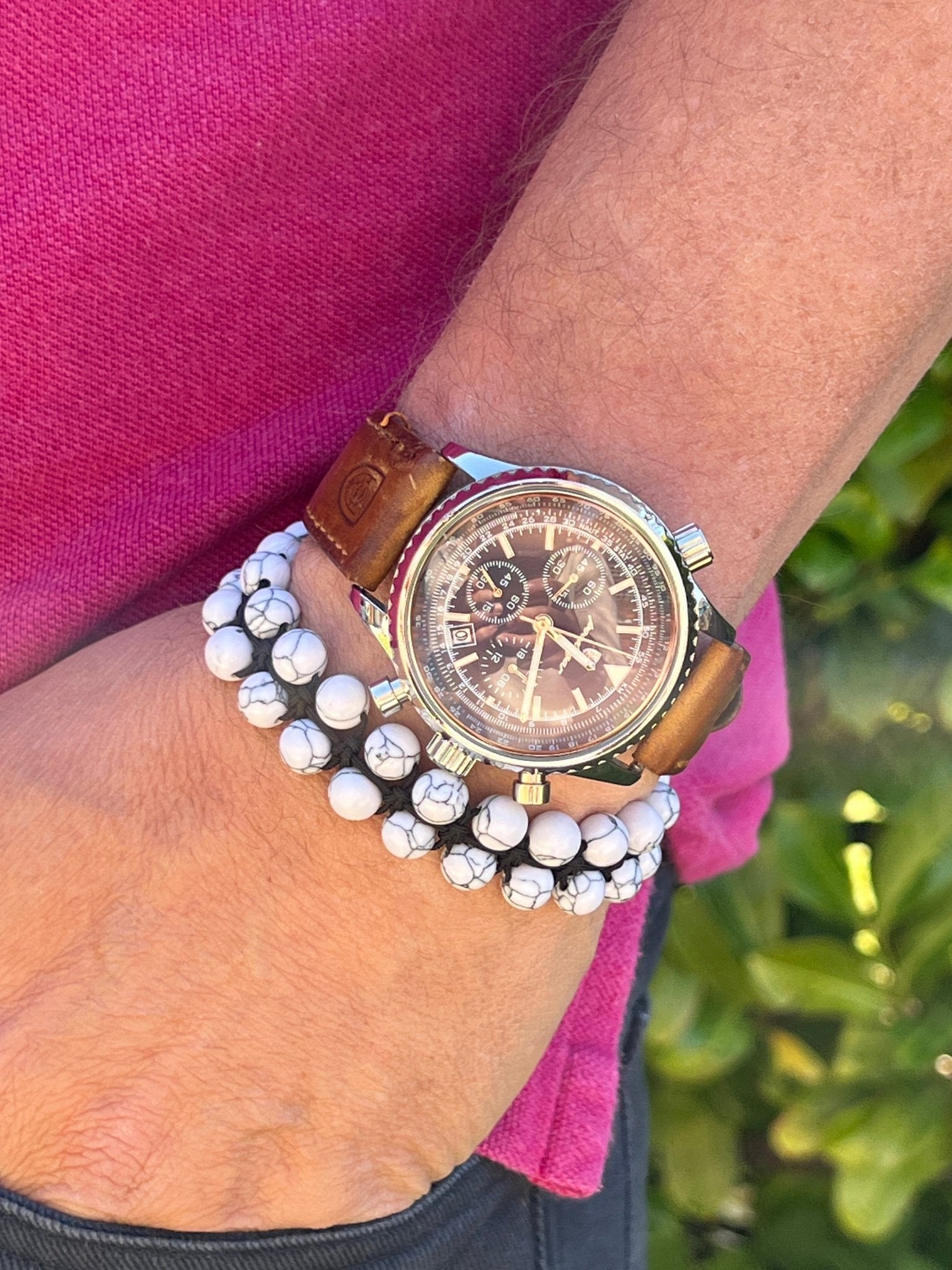 Double Layer Adjustable Beaded Bracelet - White Howlite - Karoo Earth