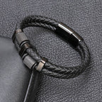 Double Leather & Stainless Steel detail Braided Leather Bracelet - Karoo Earth