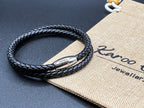 Double Wrap Black Leather Bracelet with Magnetic Clasp - Karoo Earth