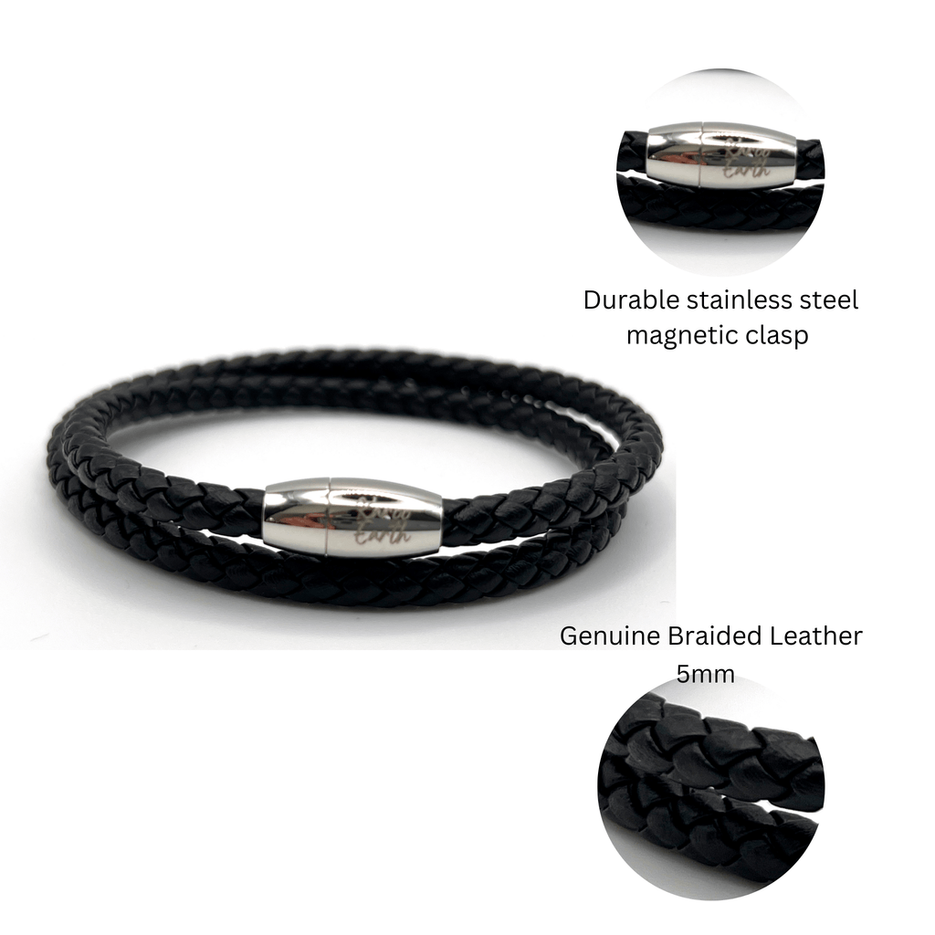 Double Wrap Black Leather Bracelet with Magnetic Clasp - Karoo Earth