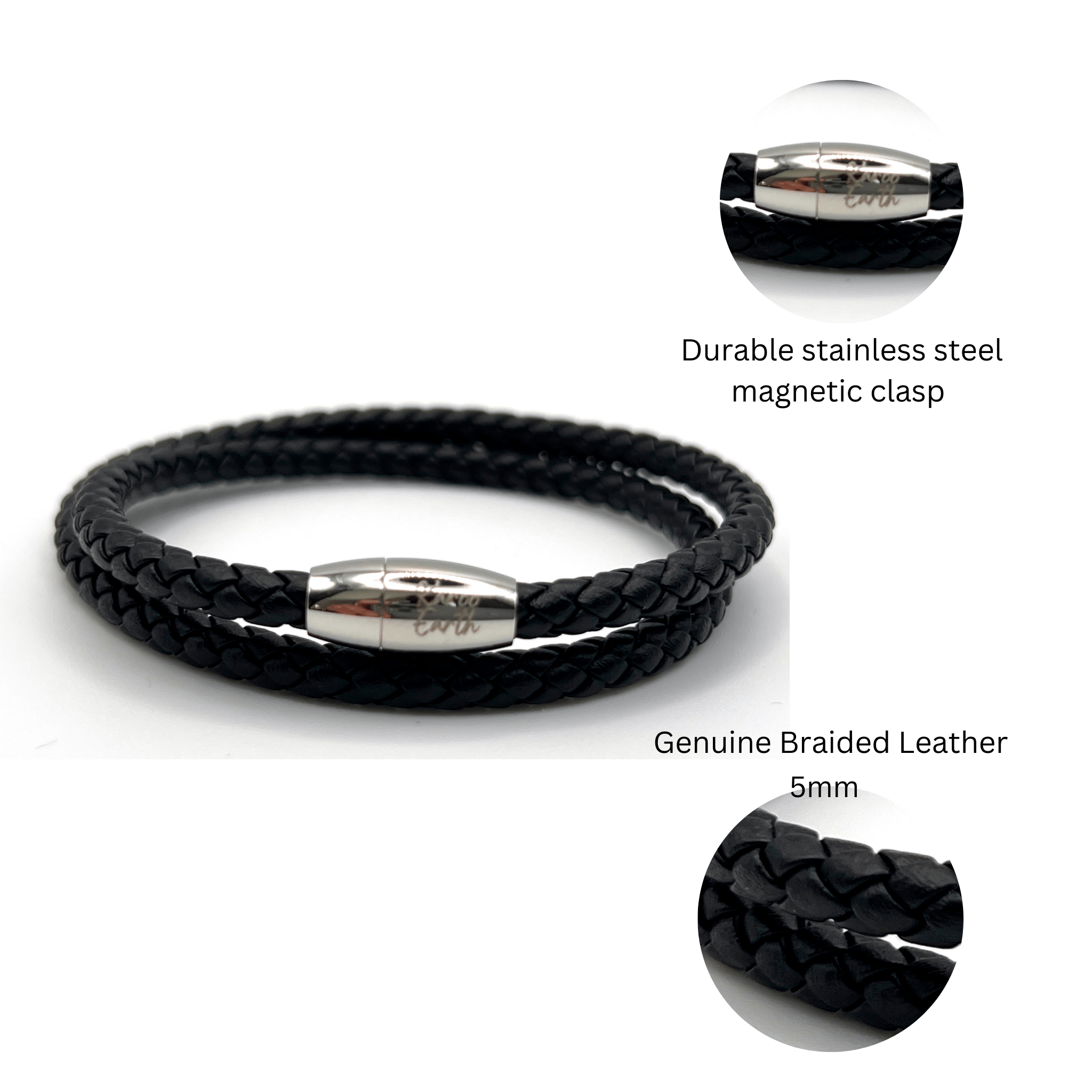Double Wrap Black Leather Bracelet with Magnetic Clasp - Karoo Earth