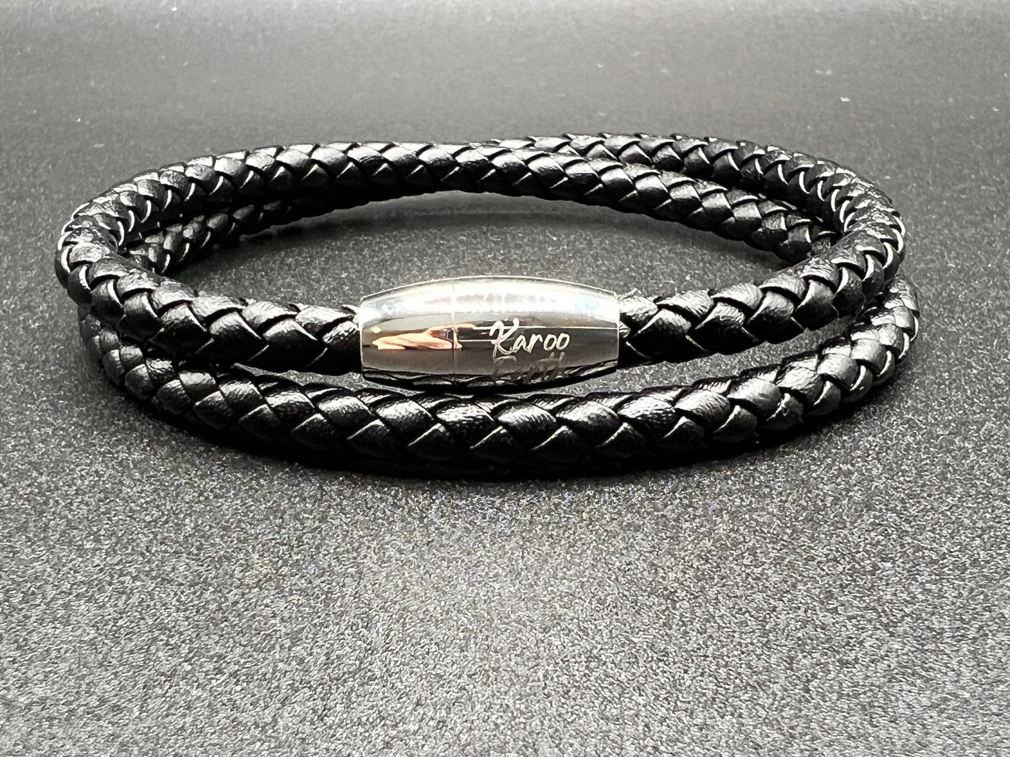 Double Wrap Black Leather Bracelet with Magnetic Clasp - Karoo Earth