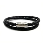 Double Wrap Black Leather Bracelet with Magnetic Clasp - Karoo Earth