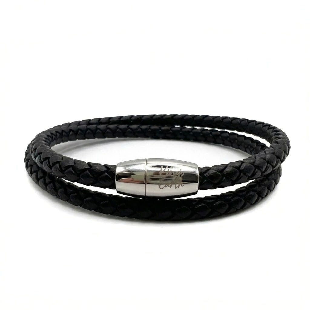 Double Wrap Black Leather Bracelet with Magnetic Clasp - Karoo Earth