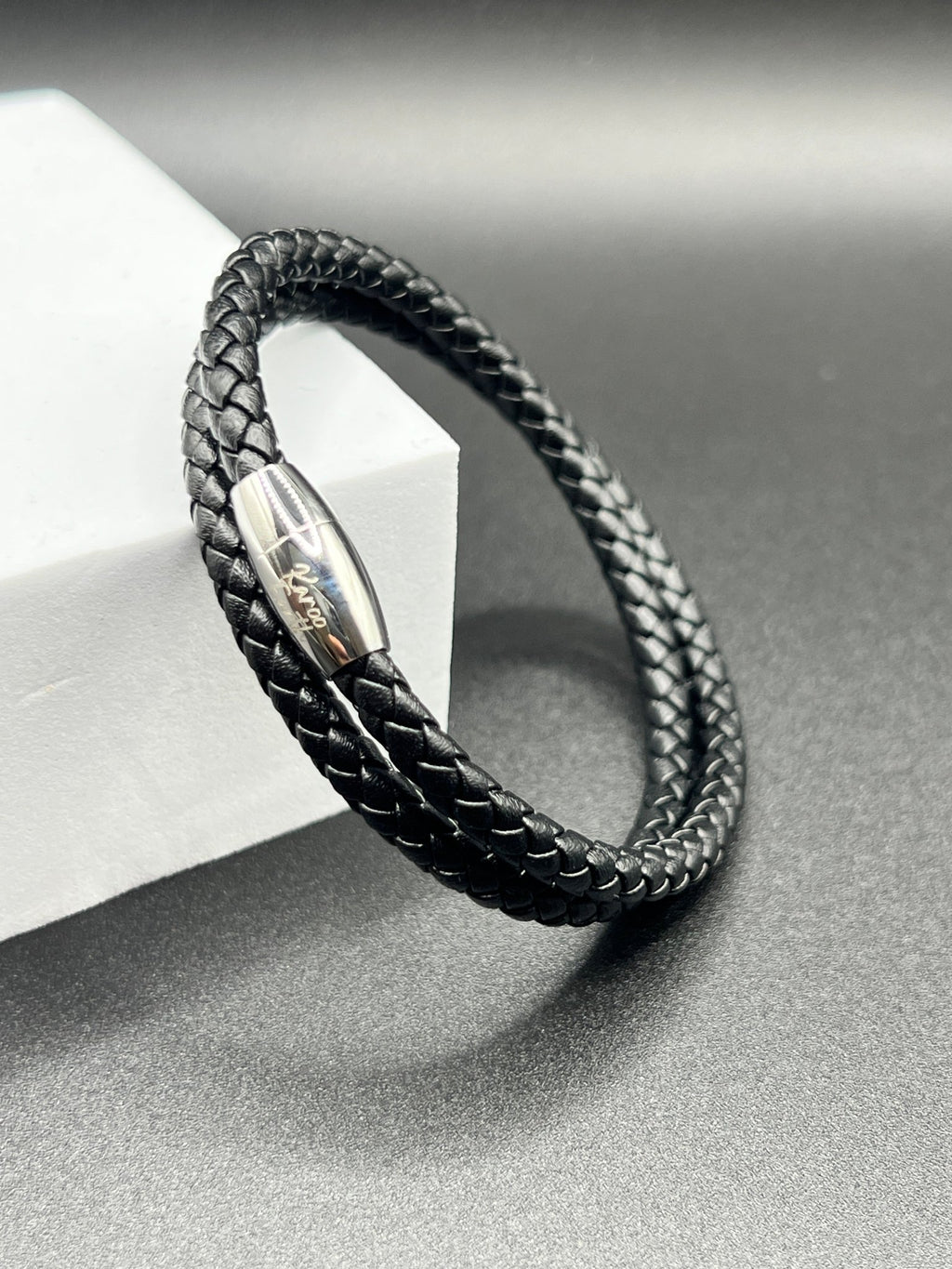Double Wrap Black Leather Bracelet with Magnetic Clasp - Karoo Earth
