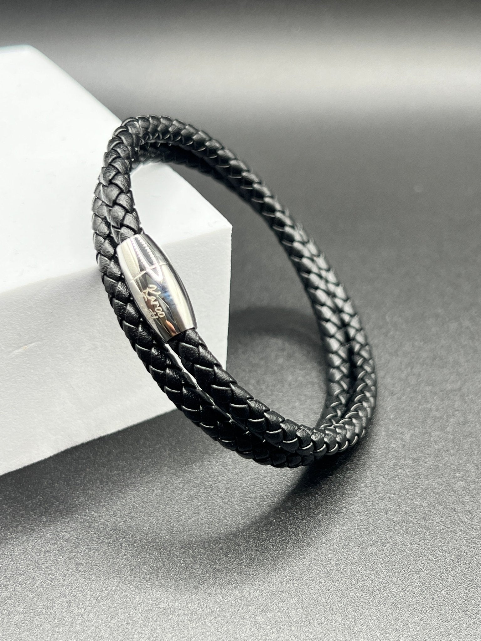 Double Wrap Black Leather Bracelet with Magnetic Clasp - Karoo Earth