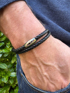 Double Wrap Black Leather Bracelet with Magnetic Clasp - Karoo Earth