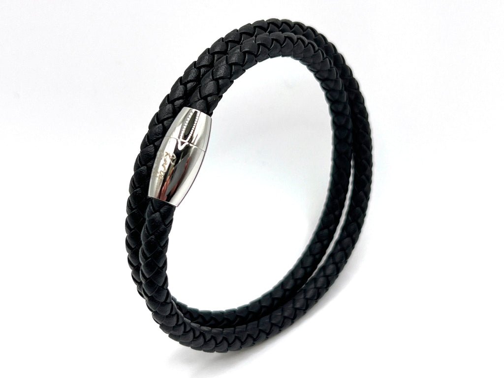 Double Wrap Black Leather Bracelet with Magnetic Clasp - Karoo Earth