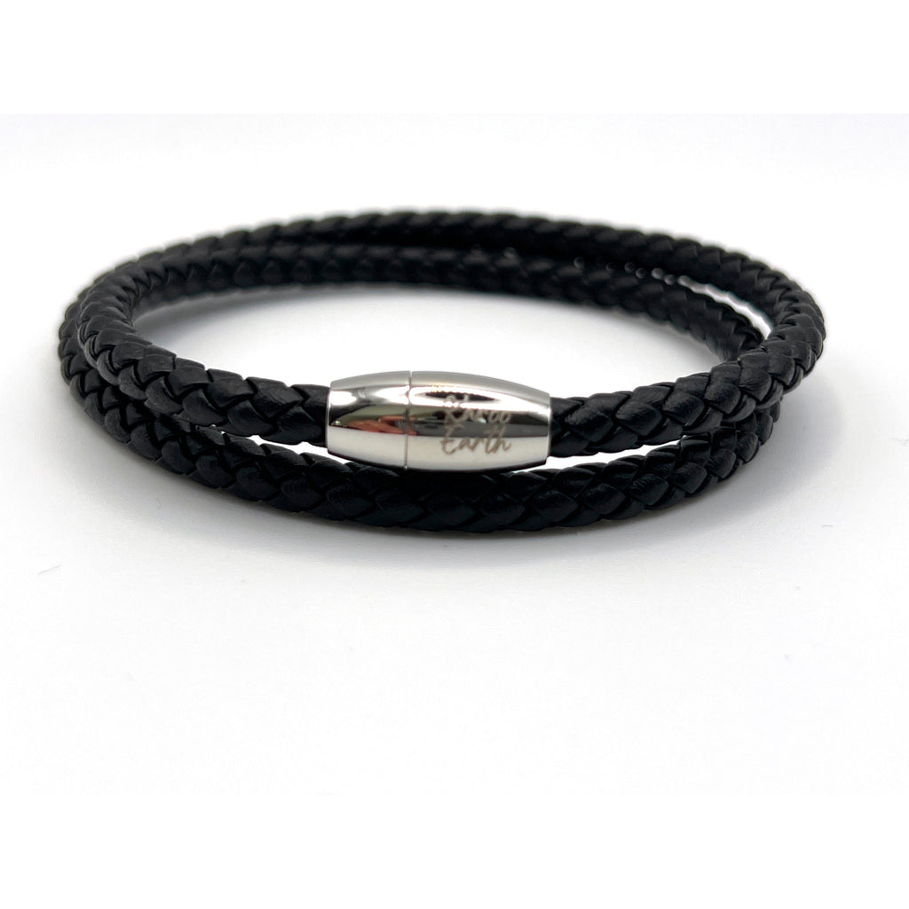 Double Wrap Black Leather Bracelet with Magnetic Clasp - Karoo Earth