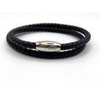 Double Wrap Black Leather Bracelet with Magnetic Clasp - Karoo Earth