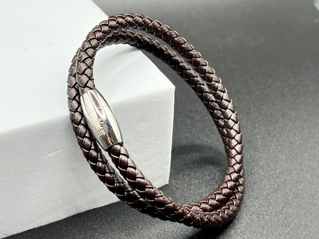 Double Wrap Dark Brown Leather Bracelet with Magnetic Clasp - Karoo Earth