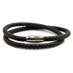 Double Wrap Dark Brown Leather Bracelet with Magnetic Clasp - Karoo Earth