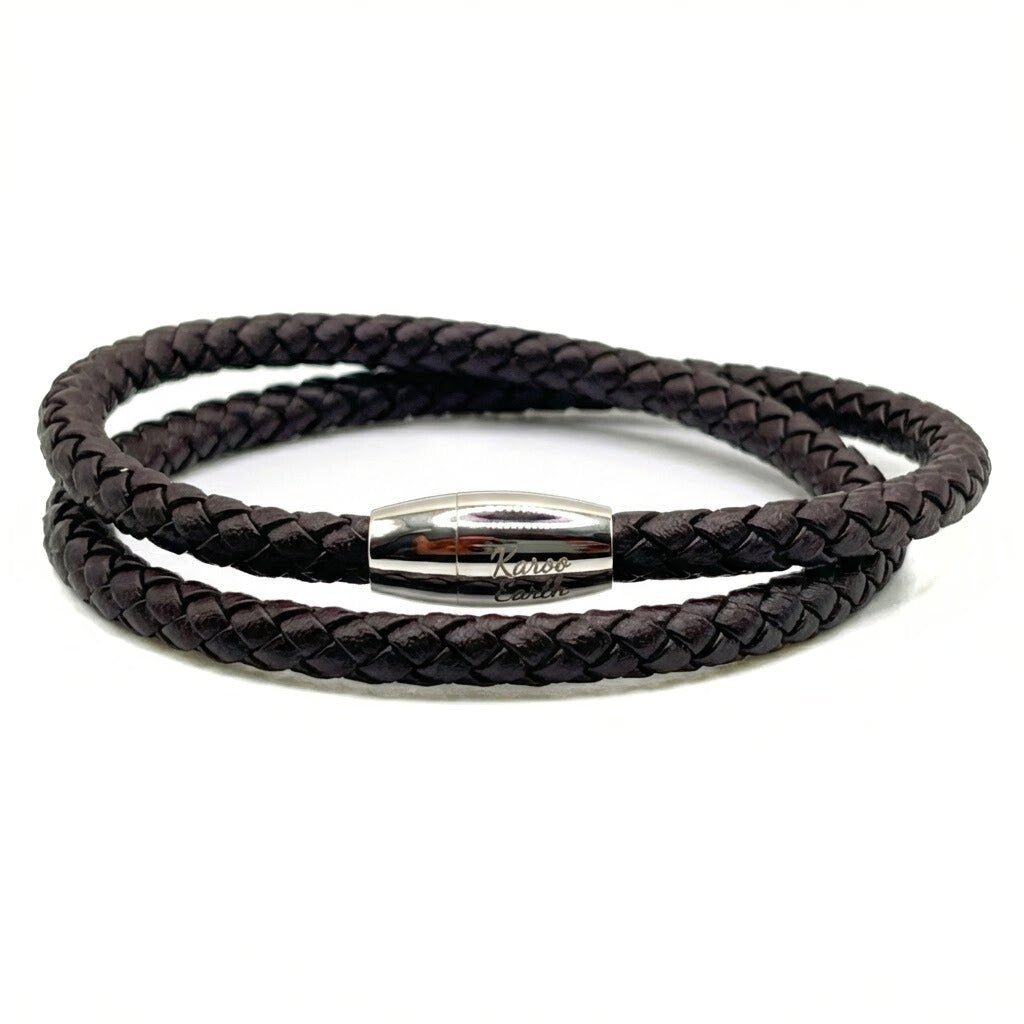 Double Wrap Dark Brown Leather Bracelet with Magnetic Clasp - Karoo Earth