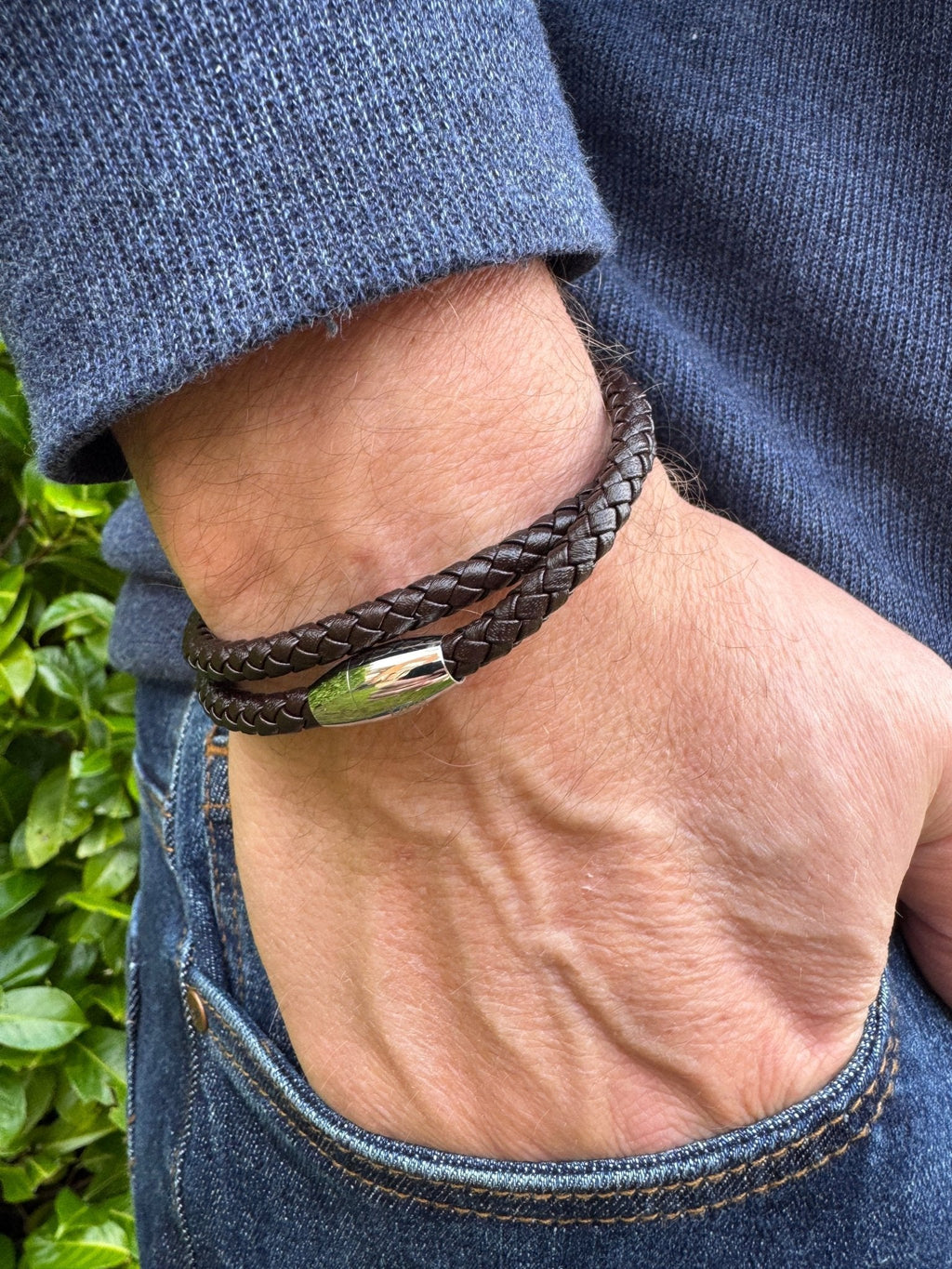 Double Wrap Dark Brown Leather Bracelet with Magnetic Clasp - Karoo Earth