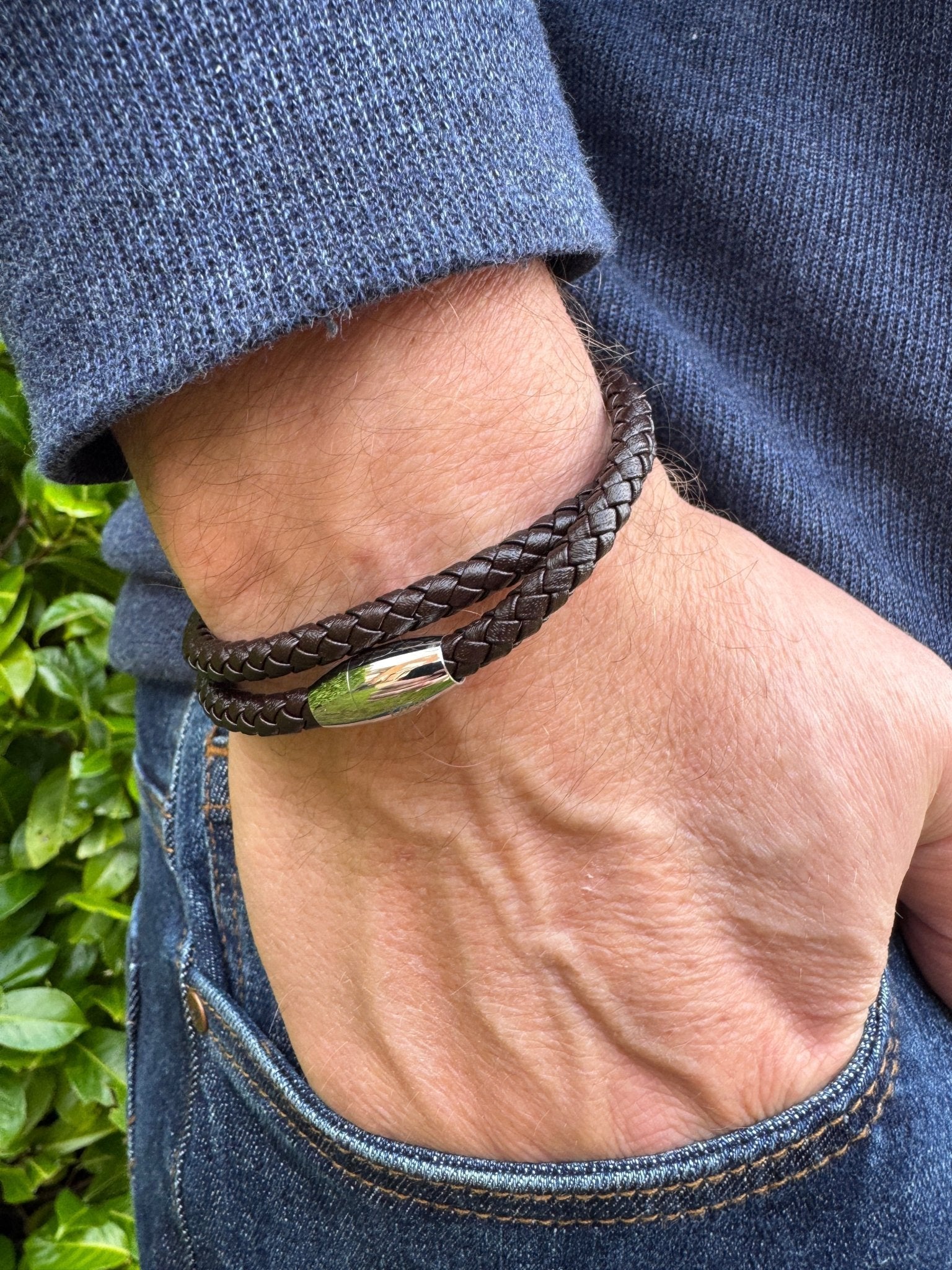 Double Wrap Dark Brown Leather Bracelet with Magnetic Clasp - Karoo Earth