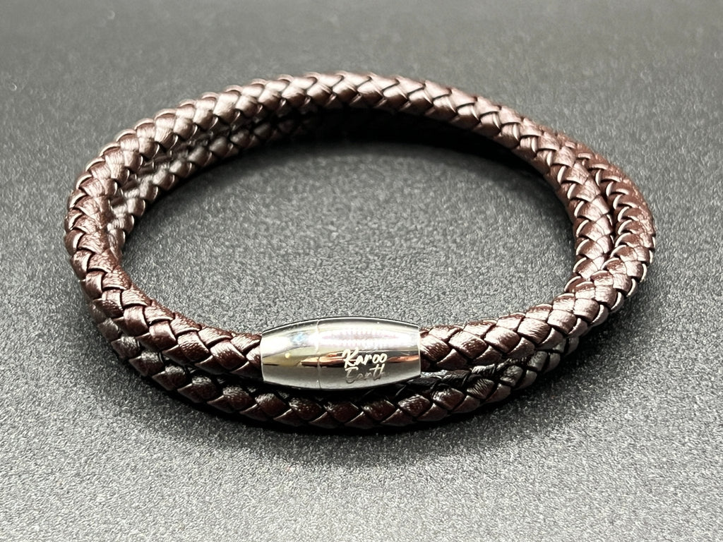 Double Wrap Dark Brown Leather Bracelet with Magnetic Clasp - Karoo Earth