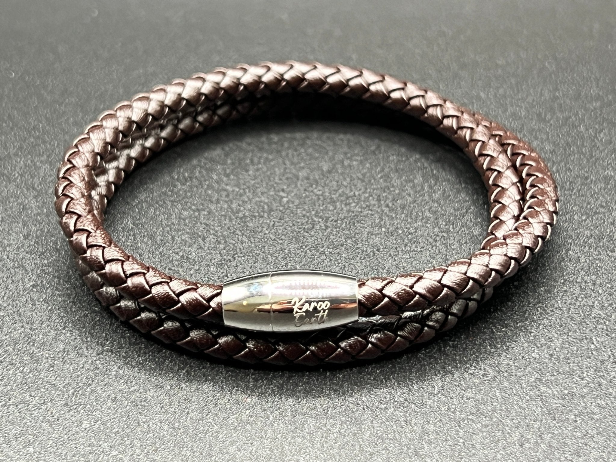 Double Wrap Dark Brown Leather Bracelet with Magnetic Clasp - Karoo Earth