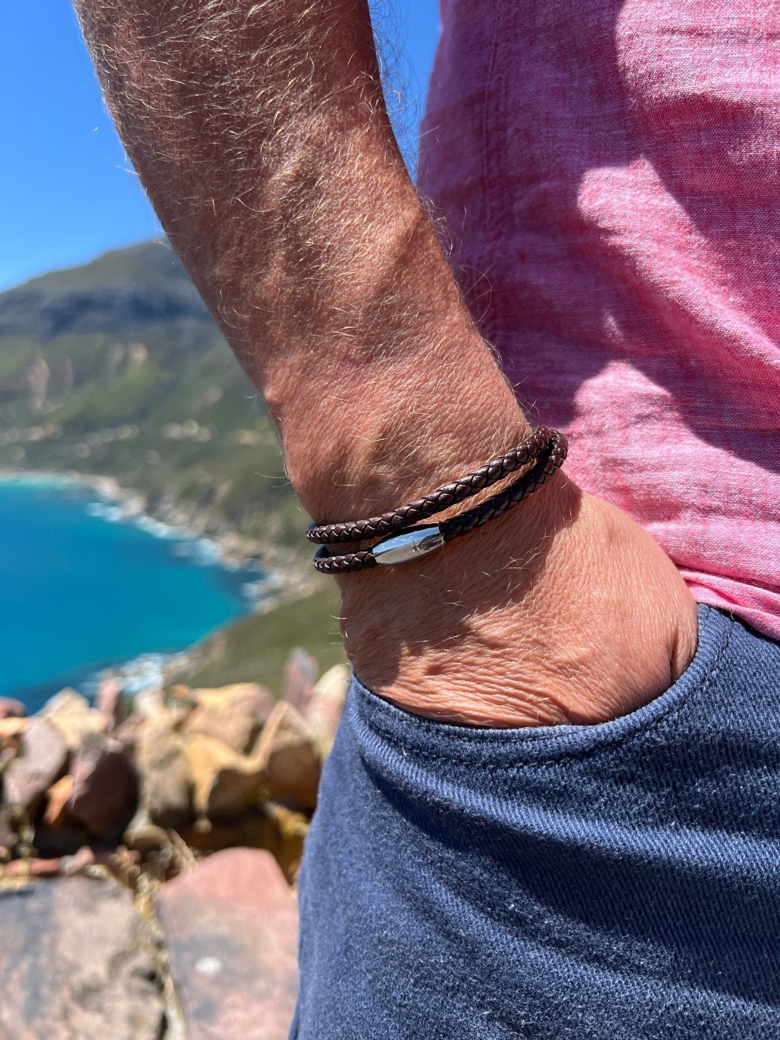 Double Wrap Dark Brown Leather Bracelet with Magnetic Clasp - Karoo Earth