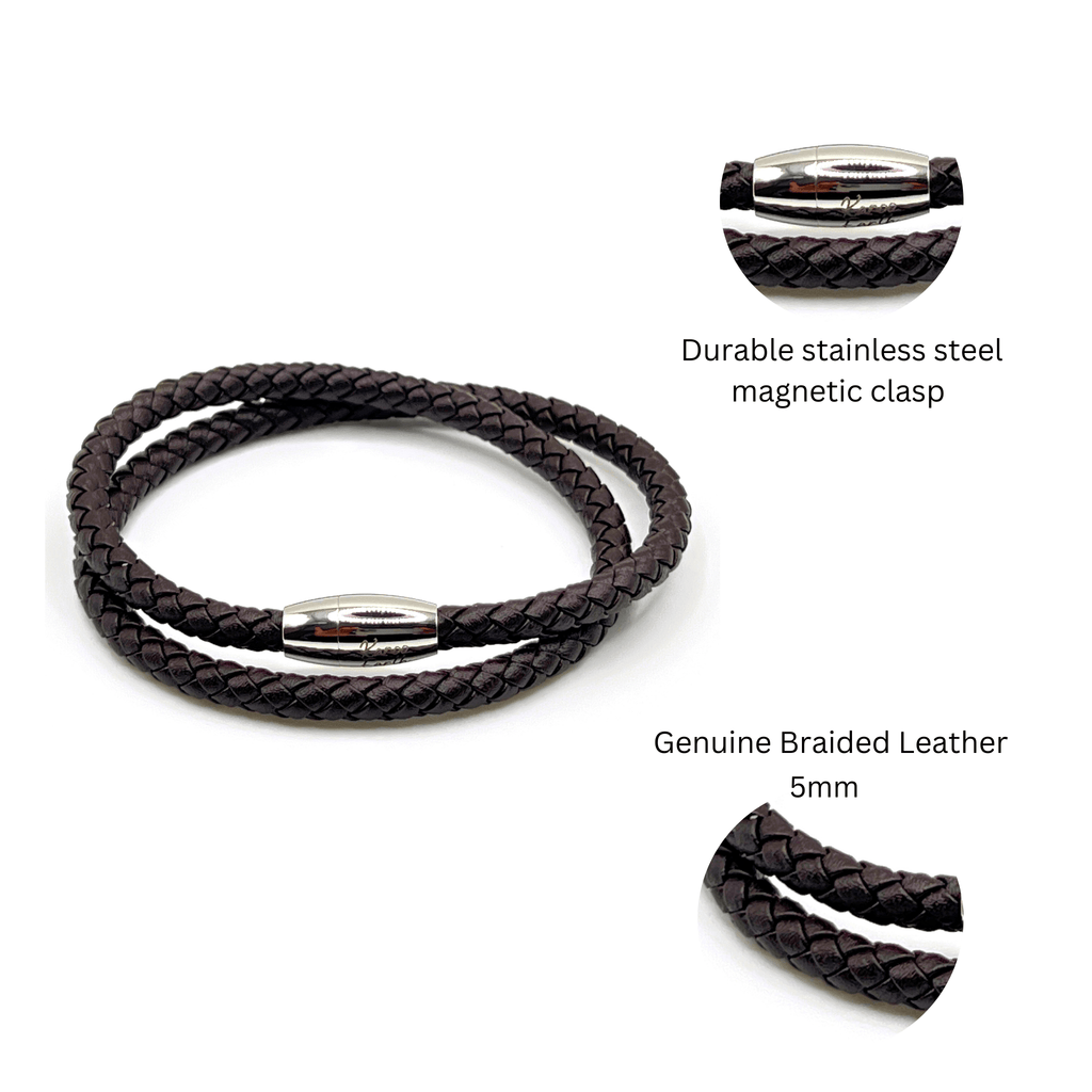 Double Wrap Dark Brown Leather Bracelet with Magnetic Clasp - Karoo Earth