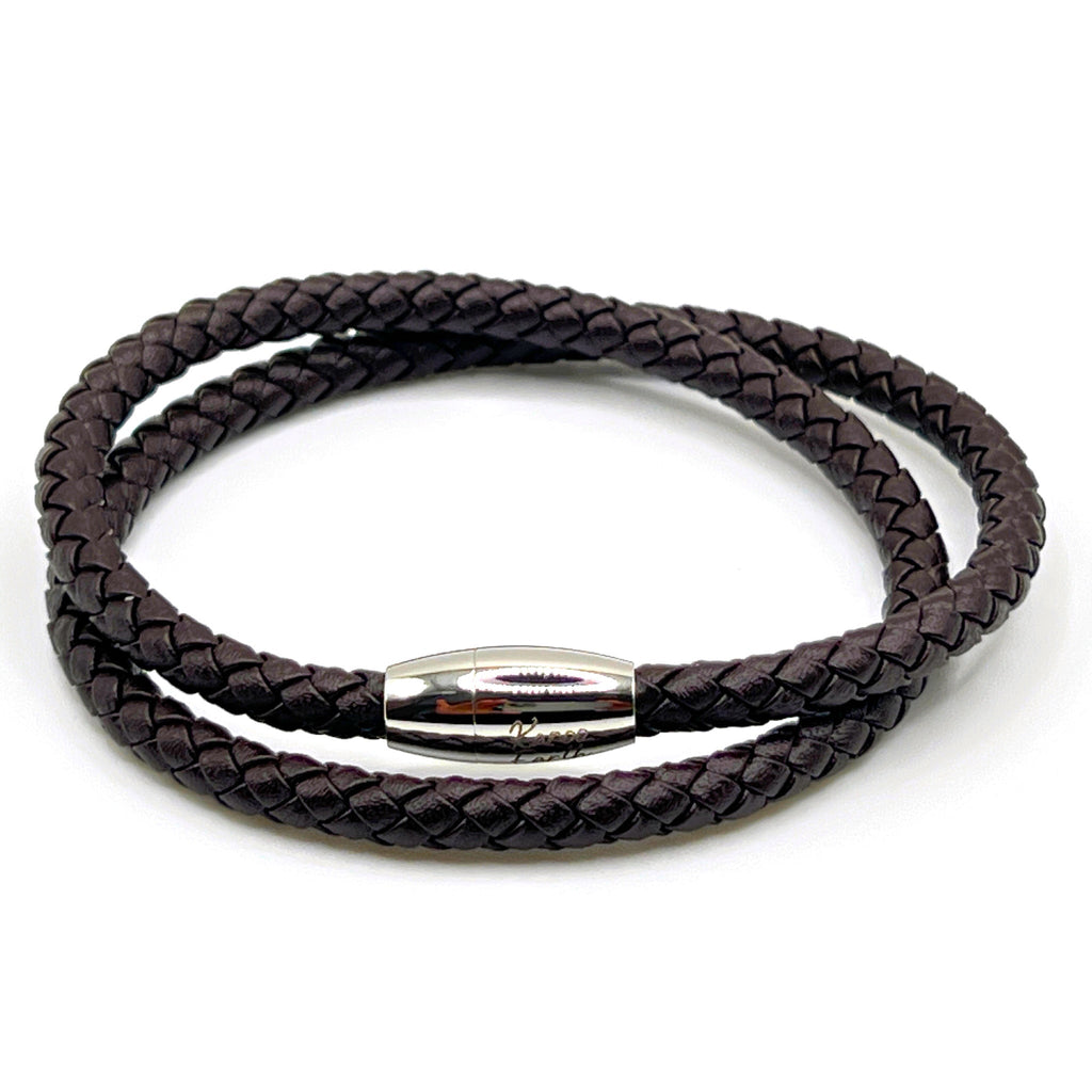Double Wrap Dark Brown Leather Bracelet with Magnetic Clasp - Karoo Earth