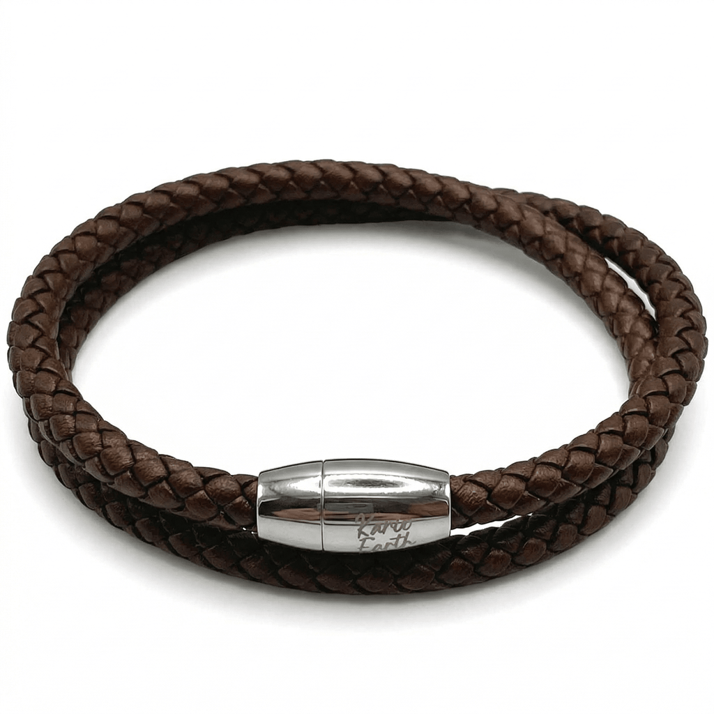Double Wrap Dark Brown Leather Bracelet with Magnetic Clasp - Karoo Earth