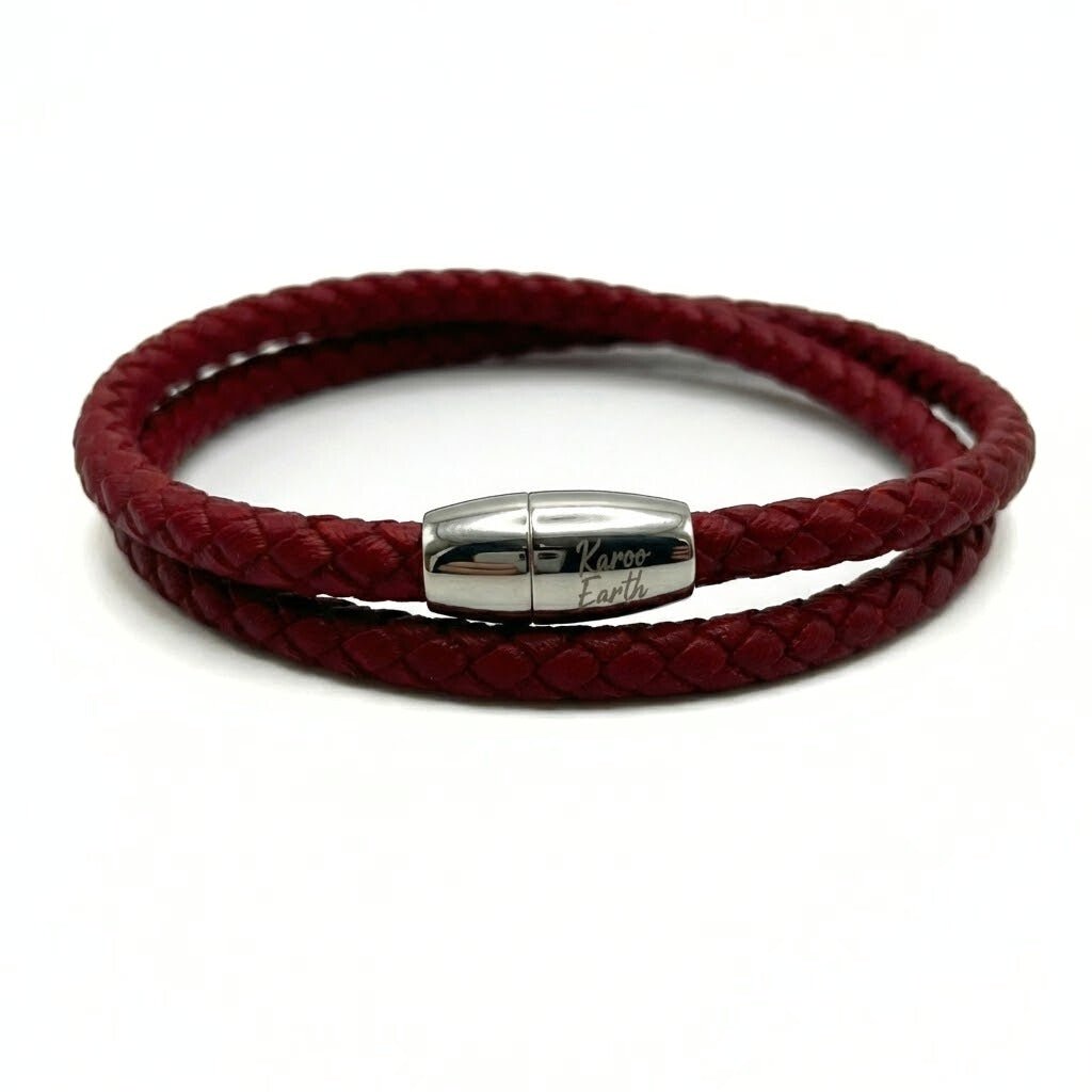 Double Wrap Red Leather Bracelet with Magnetic Clasp - Karoo Earth