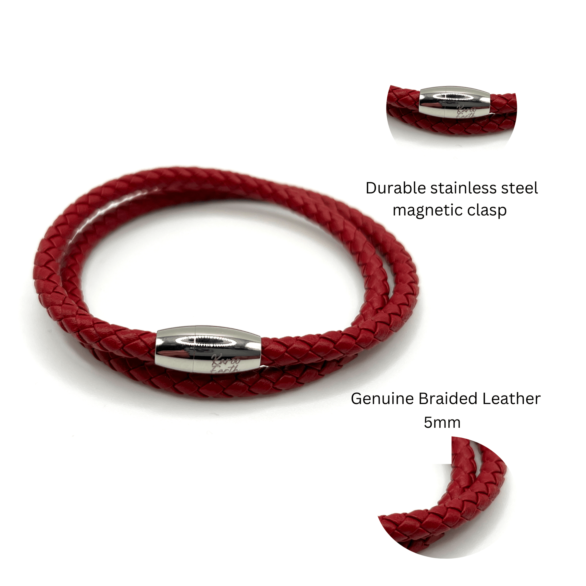 Double Wrap Red Leather Bracelet with Magnetic Clasp - Karoo Earth
