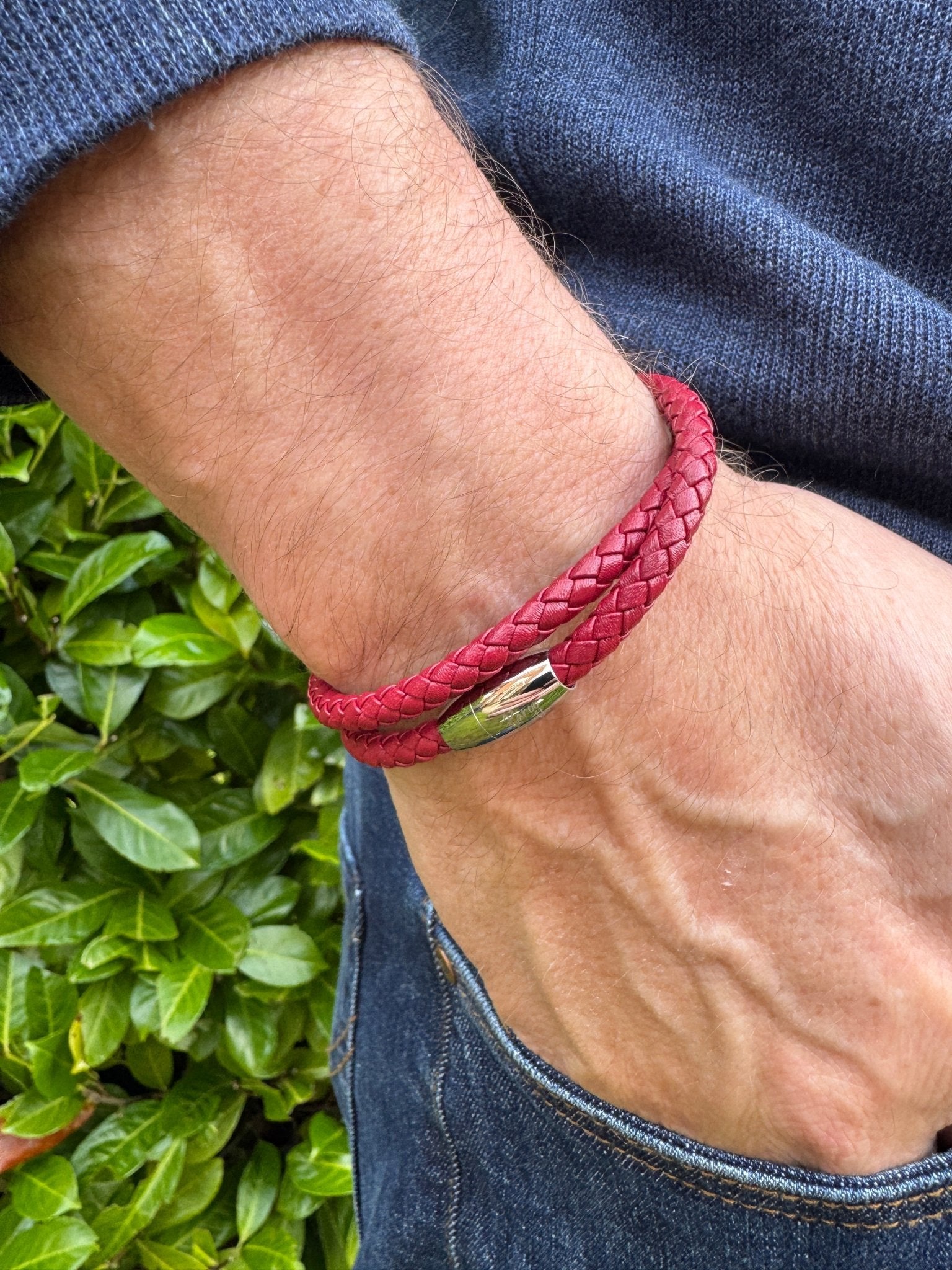 Double Wrap Red Leather Bracelet with Magnetic Clasp - Karoo Earth