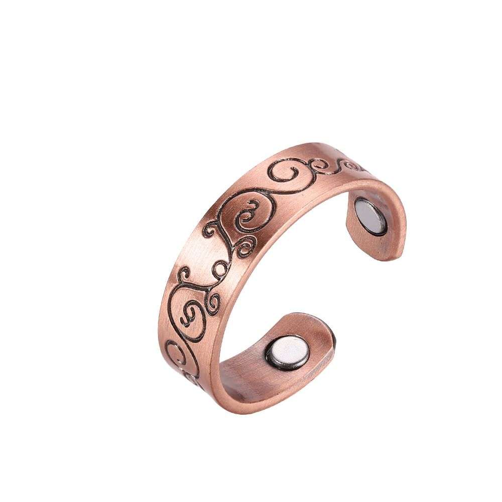 Engraved Floral Copper Magnetic Ring - Karoo Earth