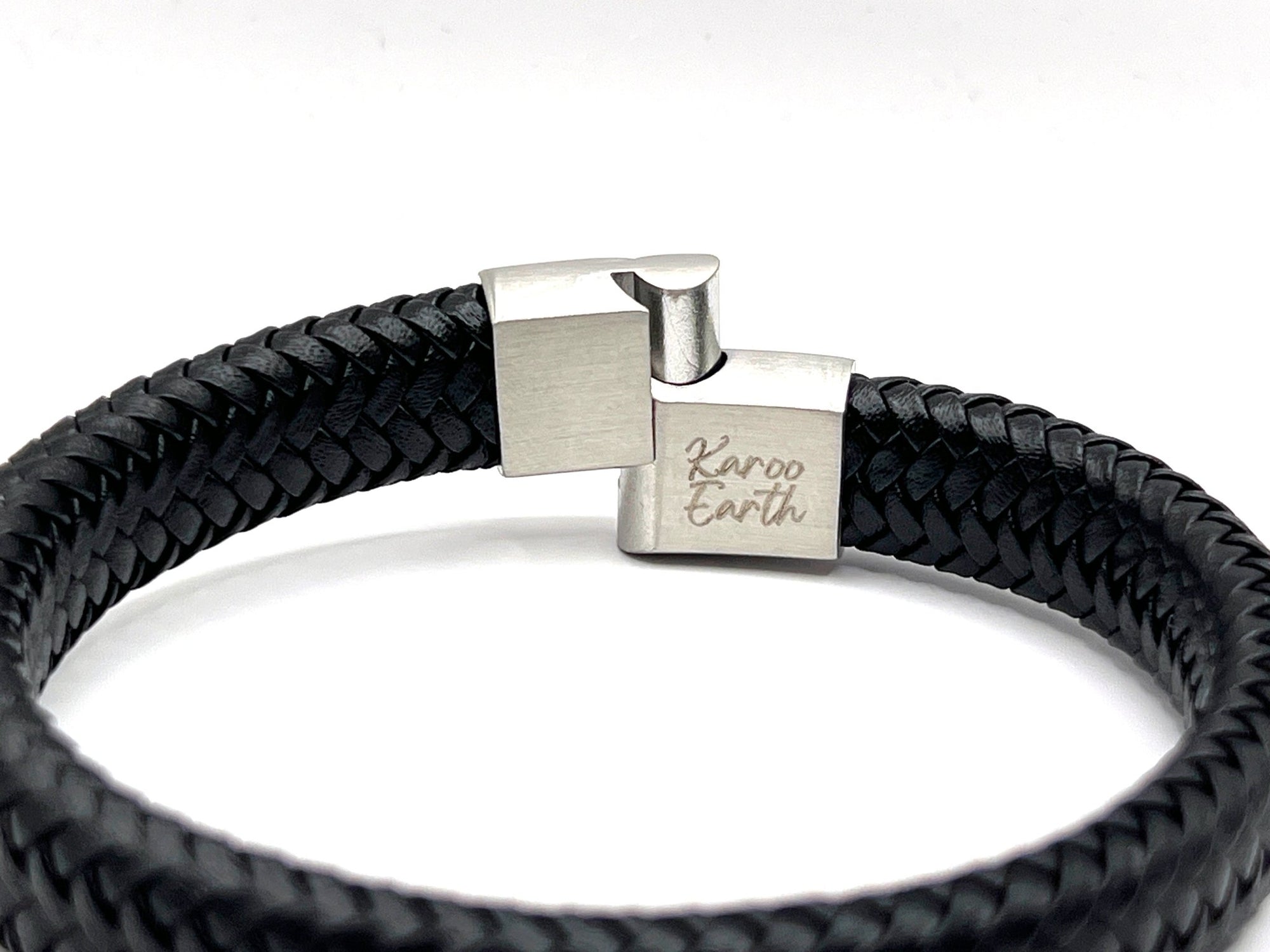 Genuine Leather Braided Bracelet with Brushed Stainless Steel Clasp - Karoo Earth