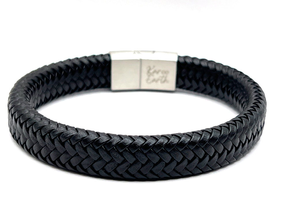 Genuine Leather Braided Bracelet with Brushed Stainless Steel Clasp - Karoo Earth