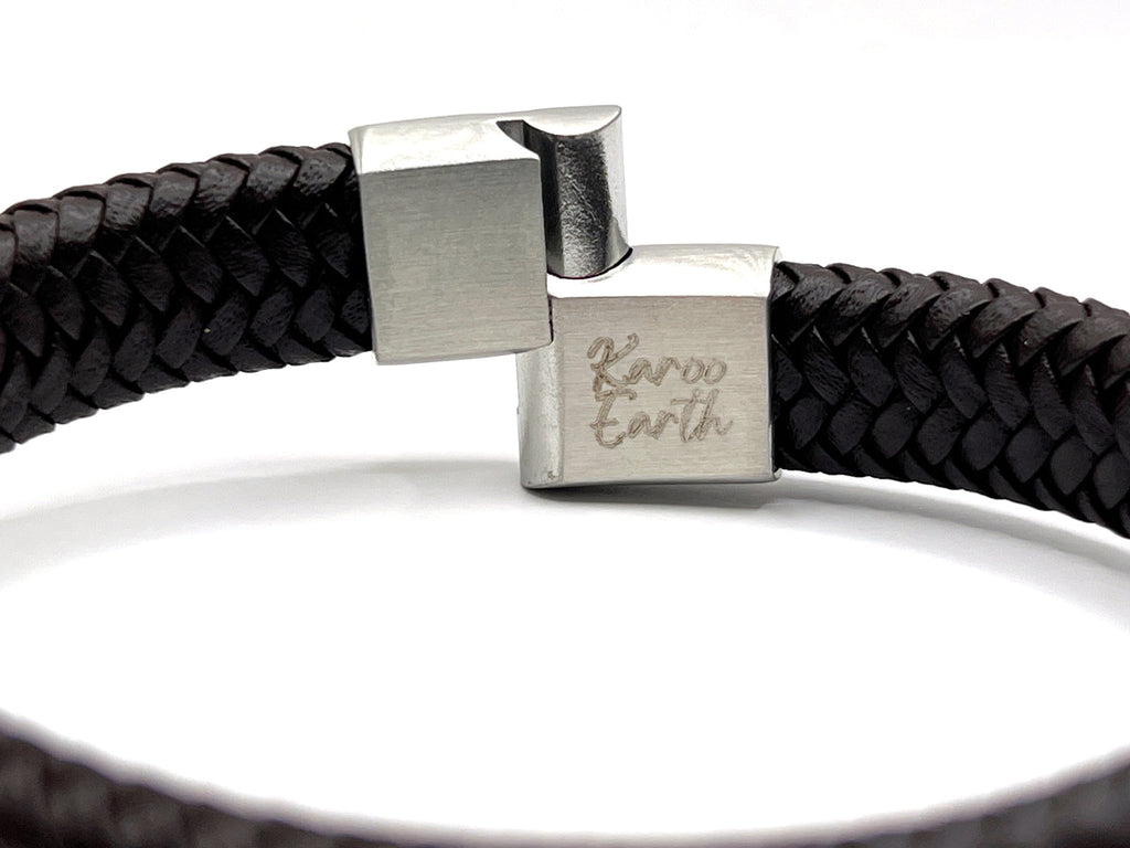 Genuine Leather Braided Bracelet with Brushed Stainless Steel Clasp - Karoo Earth