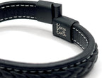 Genuine Leather Braided With White Stitch Bracelet | Brushed Stainless Steel Clasp - Karoo Earth