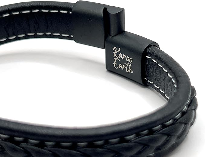 Genuine Leather Braided With White Stitch Bracelet | Brushed Stainless Steel Clasp - Karoo Earth