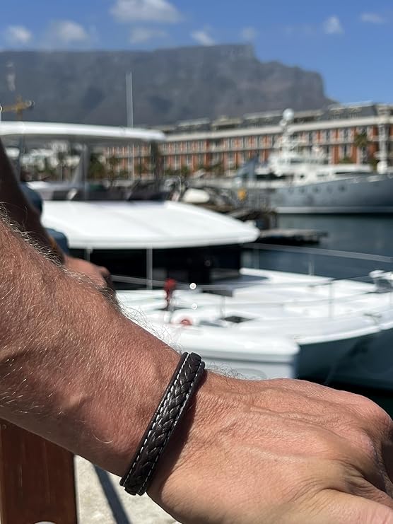 Genuine Leather Braided With White Stitch Bracelet | Brushed Stainless Steel Clasp - Karoo Earth