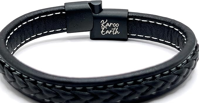 Genuine Leather Braided With White Stitch Bracelet | Brushed Stainless Steel Clasp - Karoo Earth