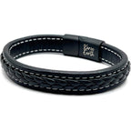 Genuine Leather Braided With White Stitch Bracelet | Brushed Stainless Steel Clasp - Karoo Earth