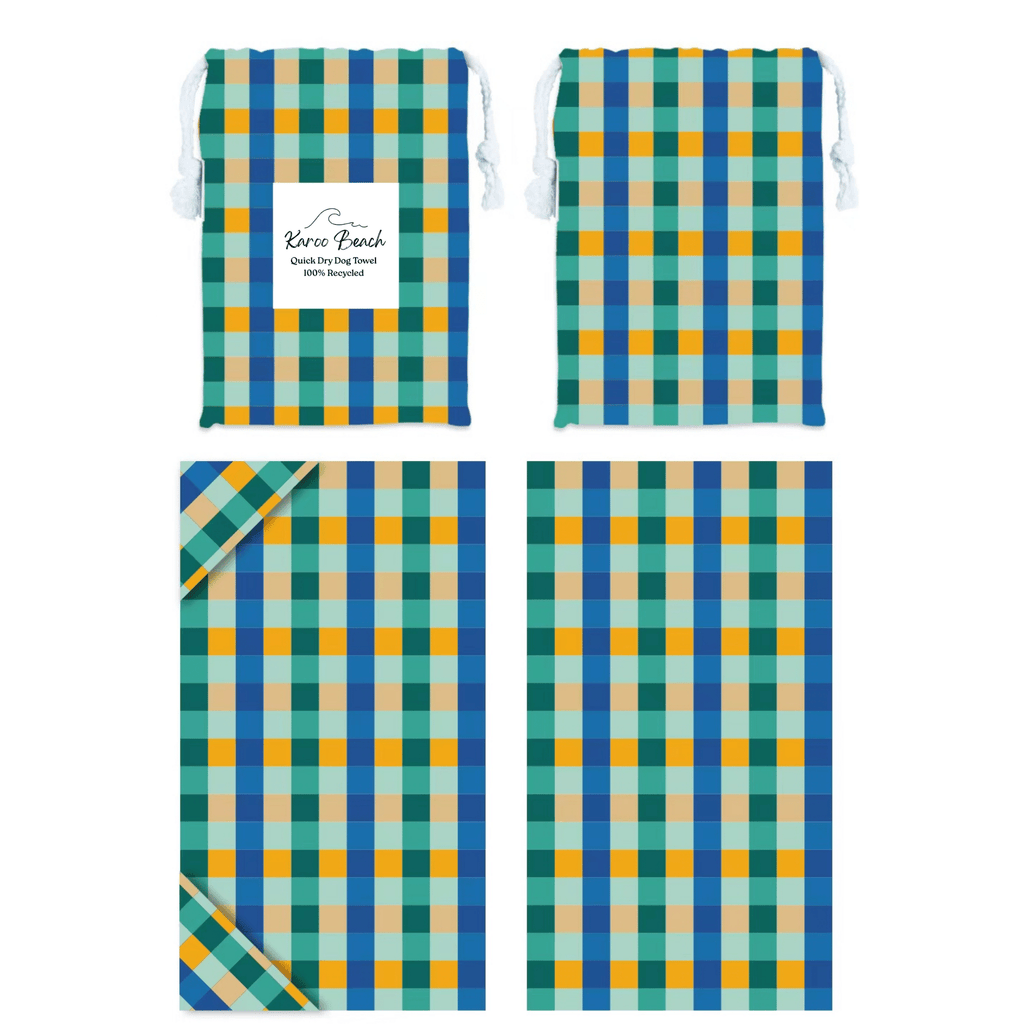 Green & Blue Tartan Dog Towel - Karoo Earth