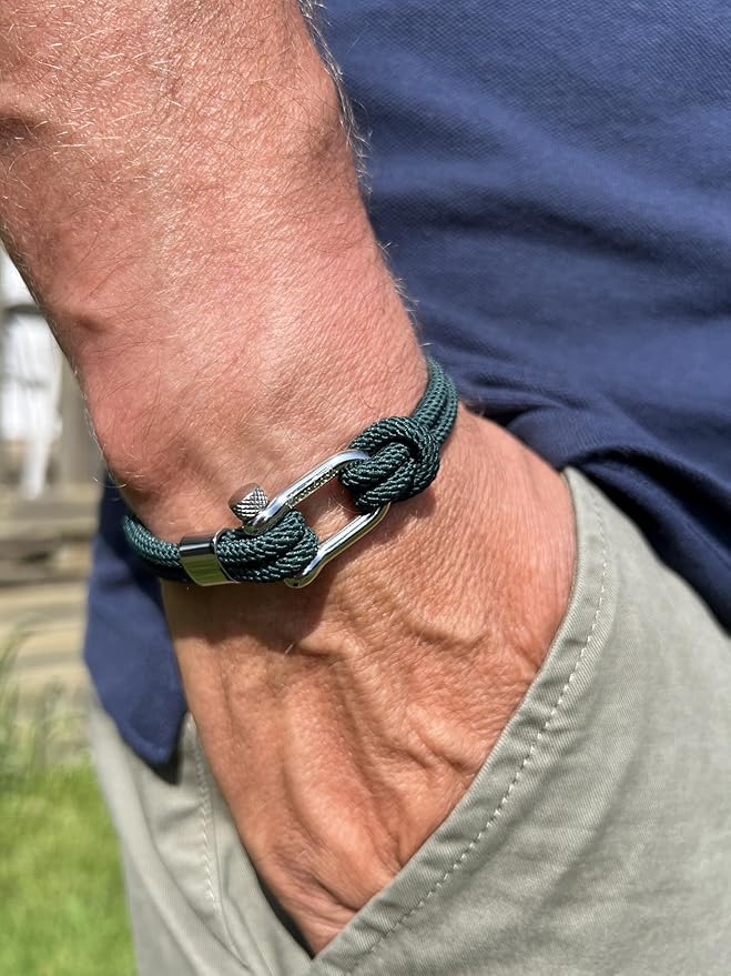 Green Stainless Steel Nautical Sailing Rope Shackle Bracelet - Karoo Earth