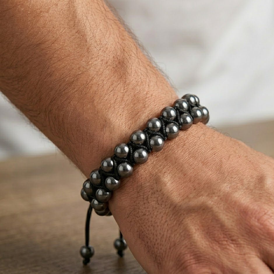 High Power Magnetic Hematite 8mm Double Row Beaded Bracelet - Karoo Earth