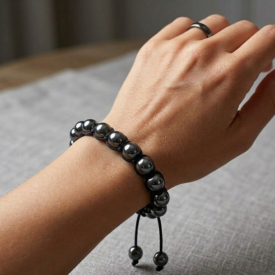 High Power Magnetic Hematite 8mm Rope Weave Beaded Bracelet - Karoo Earth
