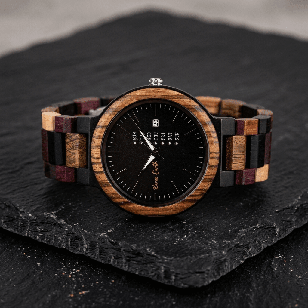 His and Hers Multi-wood Karoo Earth Chronograph Wooden Watch Bundle - Karoo Earth