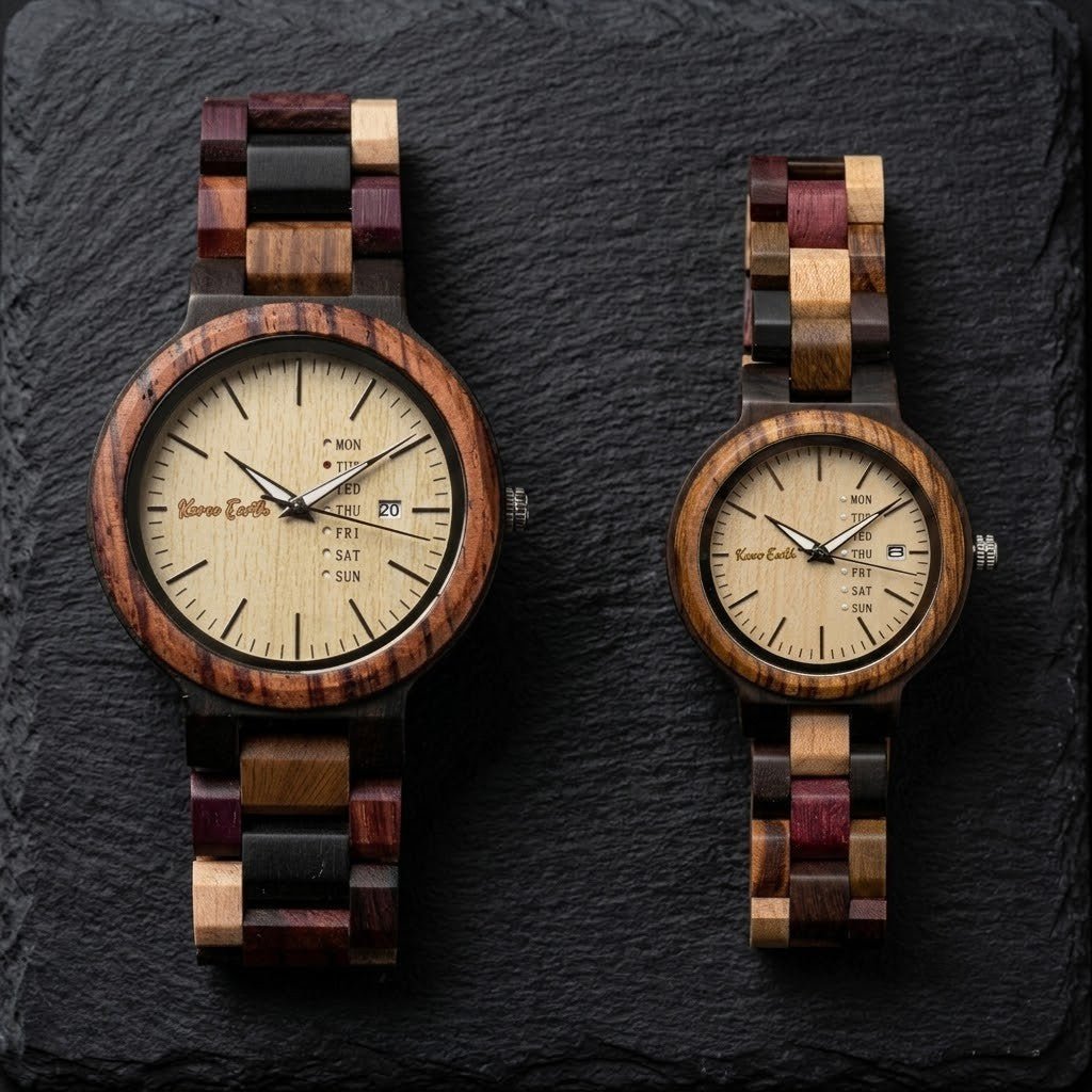 His and Hers Multi-wood Maple face Karoo Earth Chronograph Wooden Watch Bundle - Karoo Earth