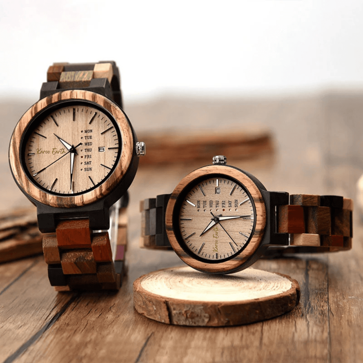 His and Hers Multi-wood Maple face Karoo Earth Wooden Watch Bundle - Karoo Earth