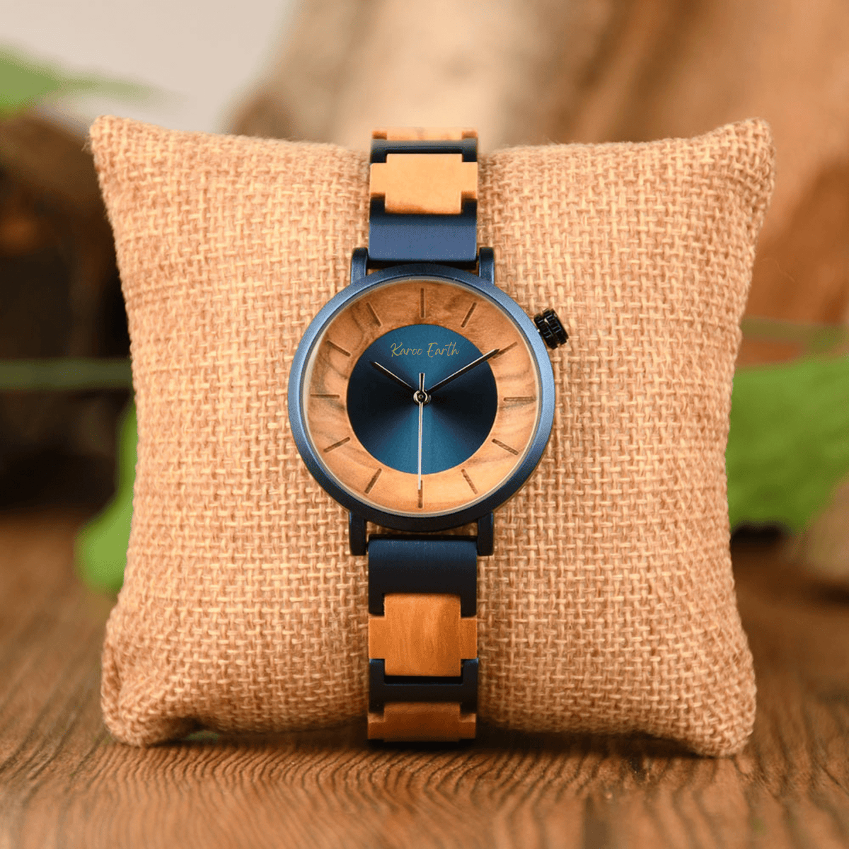 His & Hers Olive Wood and Blue Steel Men's Quartz Watch Bundle - Karoo Earth
