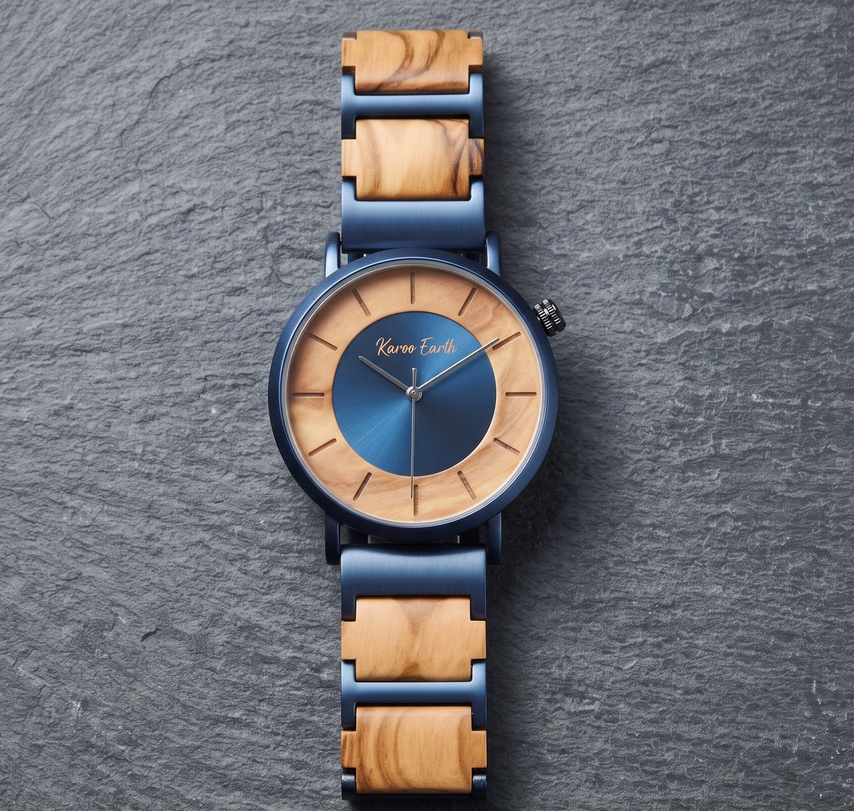 His & Hers Olive Wood and Blue Steel Men's Quartz Watch Bundle - Karoo Earth