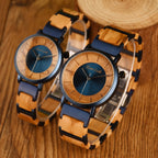 His & Hers Olive Wood and Blue Steel Men's Quartz Watch Bundle - Karoo Earth