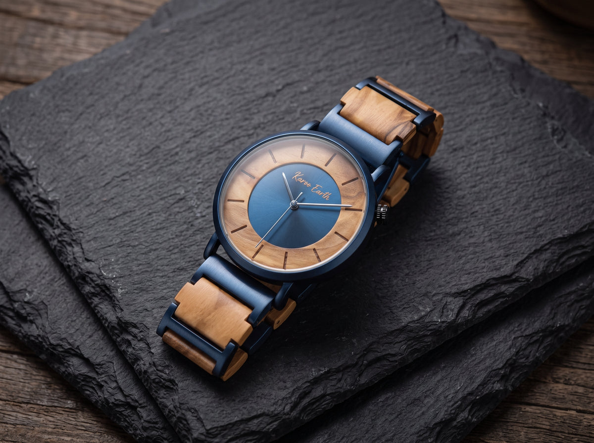 His & Hers Olive Wood and Blue Steel Men's Quartz Watch Bundle - Karoo Earth